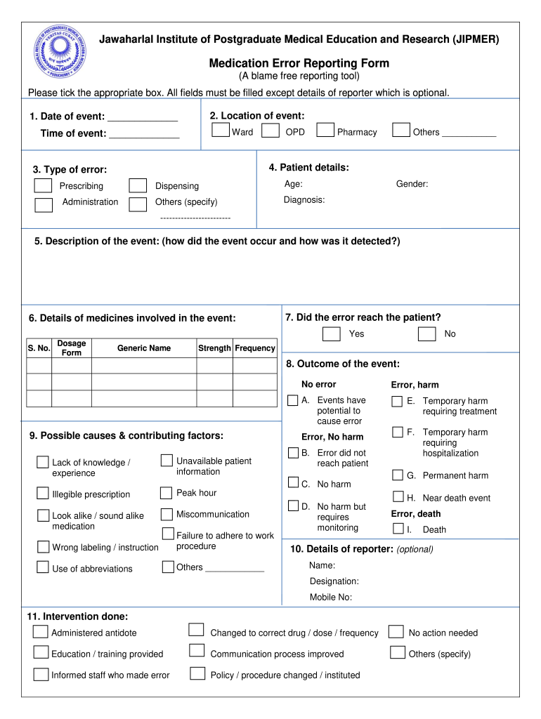Medication Error Form Pdf - Fill Online, Printable, Fillable With Medication Incident Report Form Template