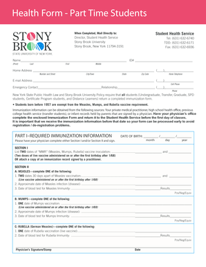 Stony Brook University Immunization Form