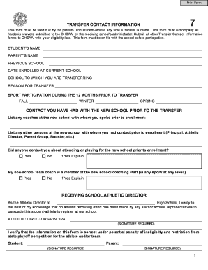 Transfer Contact Information Form