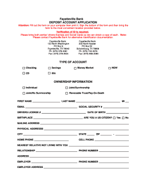 Fayetteville Bank Deposit Account Application