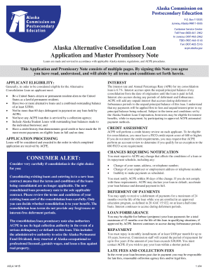 Alaska Alternative Consolidation Loan Application and Promissory Note