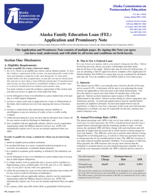 Alaska Family Education Loan Application and Promissory Note