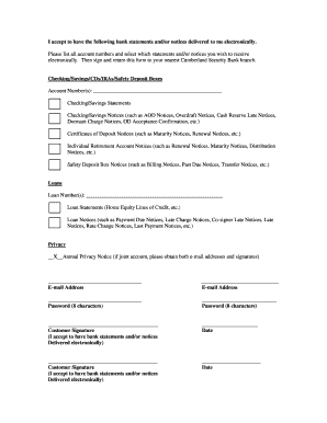 Cumberland Security Bank Electronic Statement Consent Form