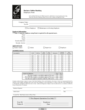 Business Online Banking Employee Form