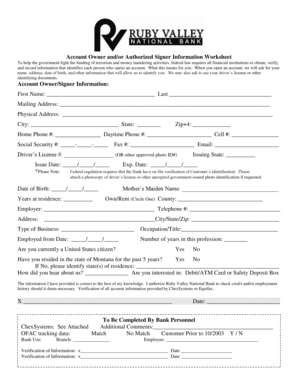 Account Owner Information Worksheet