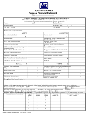 Lytle State Bank Personal Financial Statement
