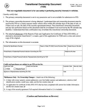 Idaho Transitional Ownership Document ITD 3901