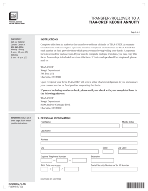 TIAA-CREF Keogh Annuity Transfer Form