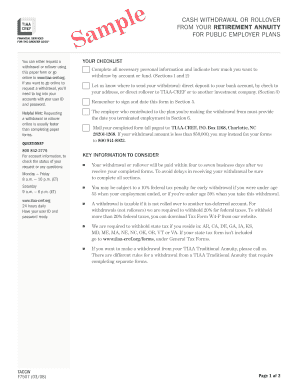 Cash Withdrawal or Rollover Form for Retirement Annuity