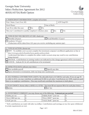 Georgia State University Salary Reduction Agreement