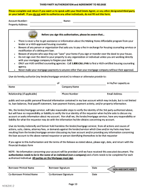 Third Party Authorization and Agreement to Release