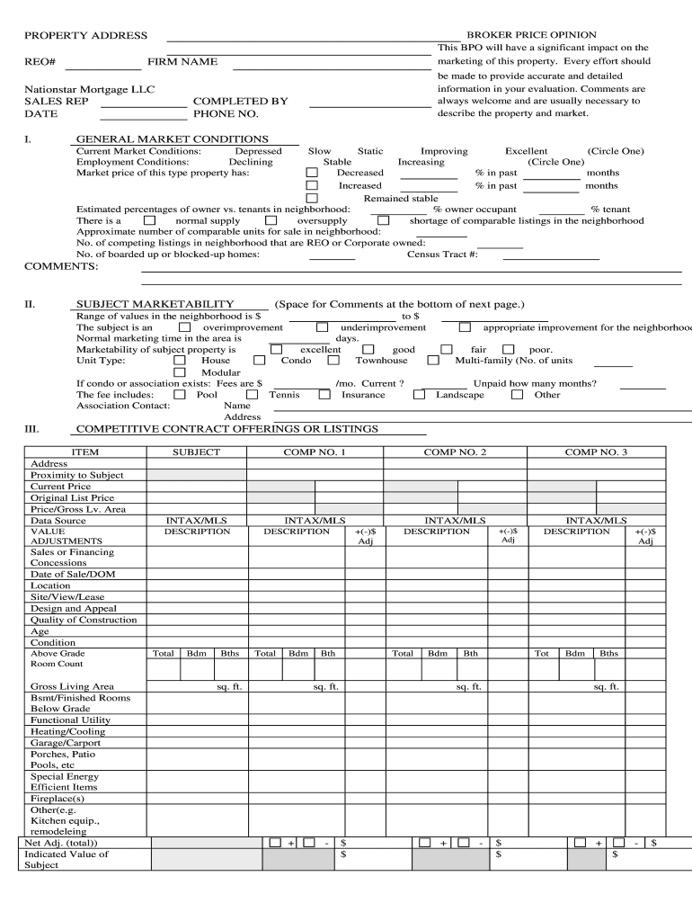 Nationstar Mortgage Broker Price Opinion Fill And Sign Printable Template Online Us Legal Forms