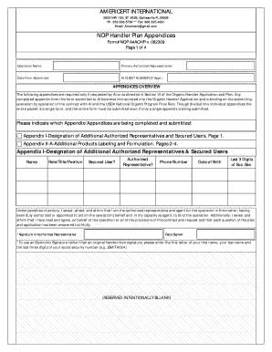 NOP Handler Plan Appendices Form