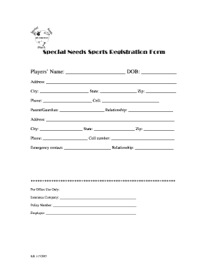 Special Needs Sports Registration Form