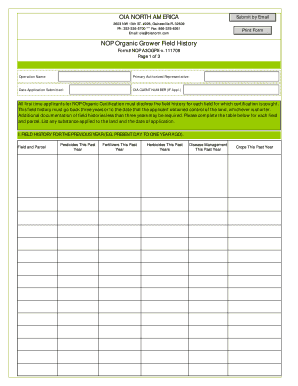 NOP Organic Grower Field History Form