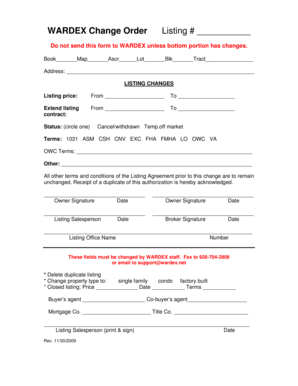 WARDEX Change Order Form