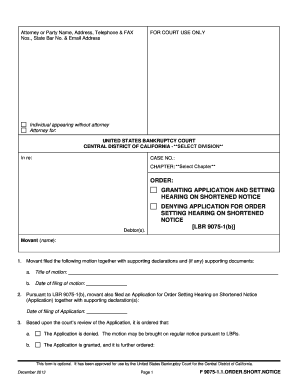 Order Granting Application Shortened Notice