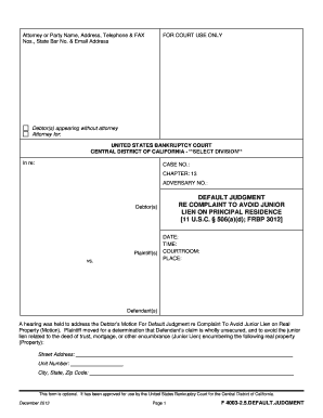 Default Judgment for Avoiding Junior Lien on Principal Residence