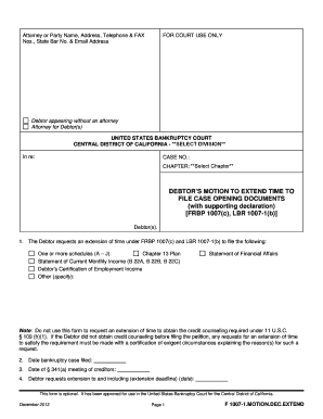 Debtor's Motion to Extend Time to File Case Opening Documents