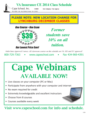 Virginia Insurance CE Class Schedule