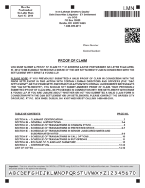 Lehman Brothers Equity/Debt Securities Litigation Proof of Claim Form