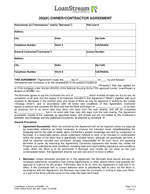 203(K) Owner/Contractor Agreement