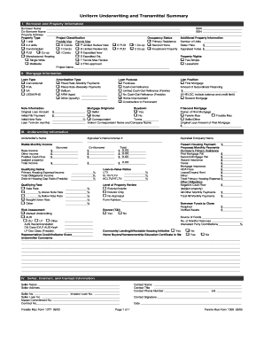 Freddie Mac Form 1077 Mortgage Underwriting Summary
