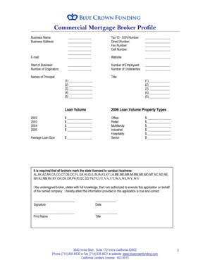 Commercial Mortgage Broker Profile Form