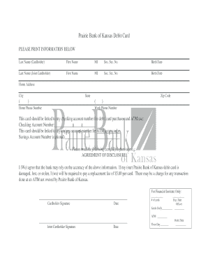 Prairie Bank of Kansas Debit Card Application