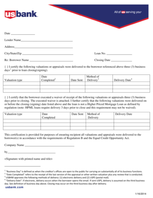 Loan Valuation Certification Form