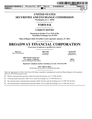 Fillable Online FORM 8-K - Broadway Federal Bank Fax Email Print ...