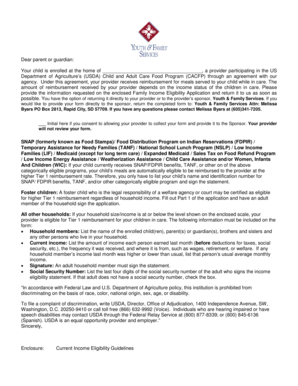 USDA Child and Adult Care Food Program Income Eligibility Application