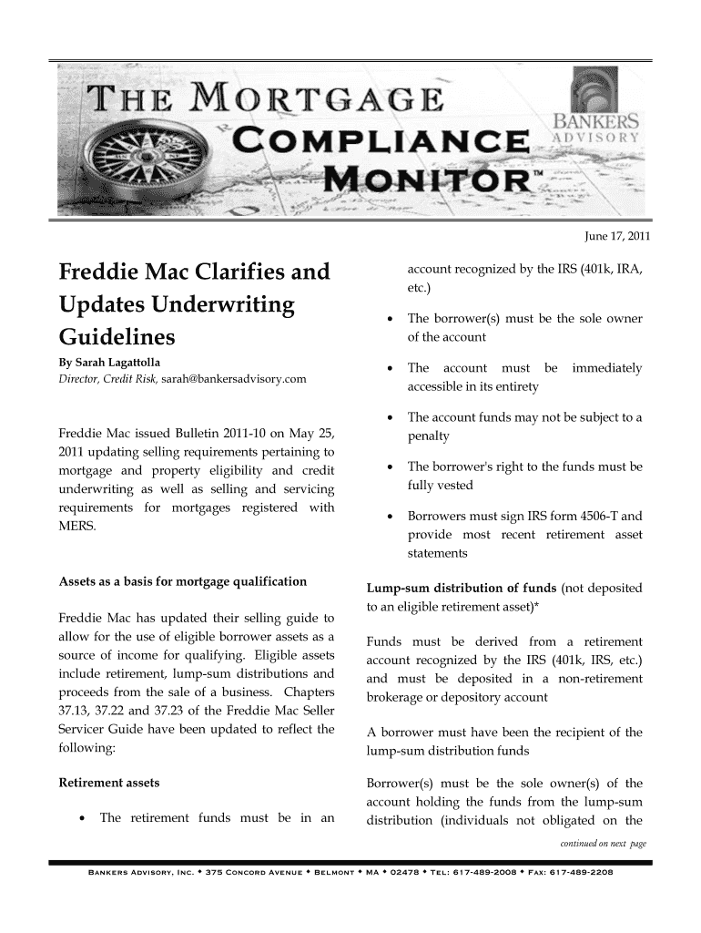 Fillable Online Freddie Mac Clarifies and Updates Underwriting