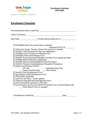 Enrollment Checklist OHU 900A