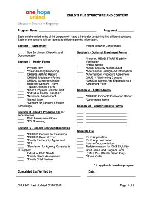 Child Program File Structure and Content Form