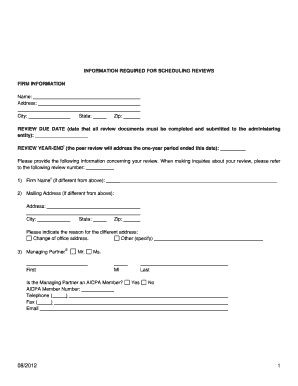 AICPA Peer Review Scheduling Form