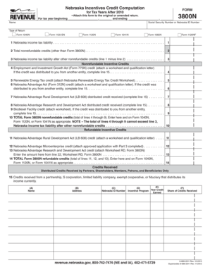 Nebraska Incentives Credit Computation Form