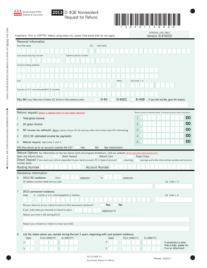 District of Columbia D-40B Nonresident Request for Refund