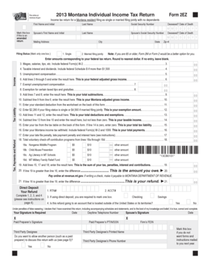 2013 Montana Individual Income Tax Return Form 2EZ
