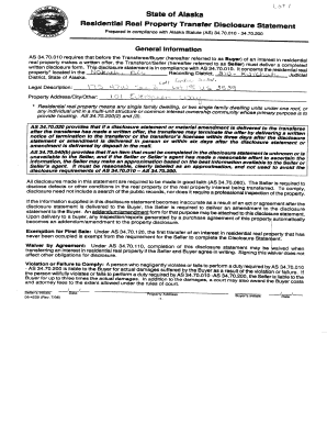 Alaska Residential Real Property Transfer Disclosure Statement
