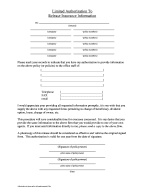 Limited Authorization To Release Insurance Information