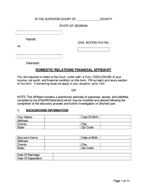 Georgia Domestic Relations Financial Affidavit