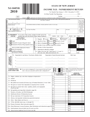 New Jersey Nonresident Income Tax Return