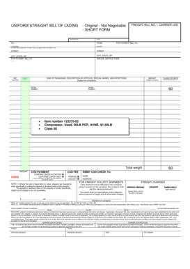 Uniform Straight Bill of Lading