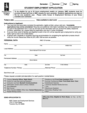 Student Employment Application