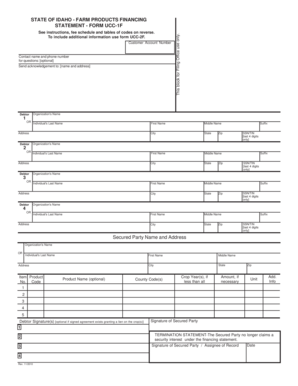 Idaho Farm Products Financing Statement