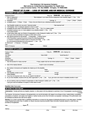 Proof of Claim Loss of Income and Medical Expense