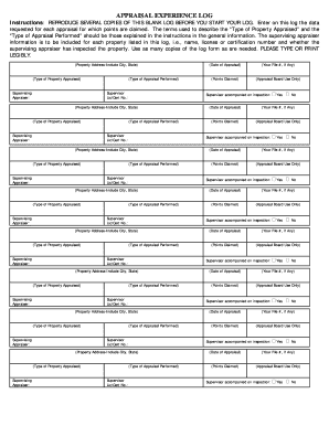 Appraisal Experience Log
