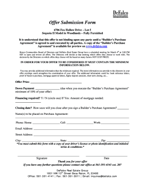 Offer to purchase real estate template - offer submission form