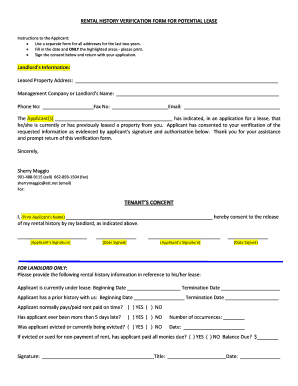 Rental History Verification Form